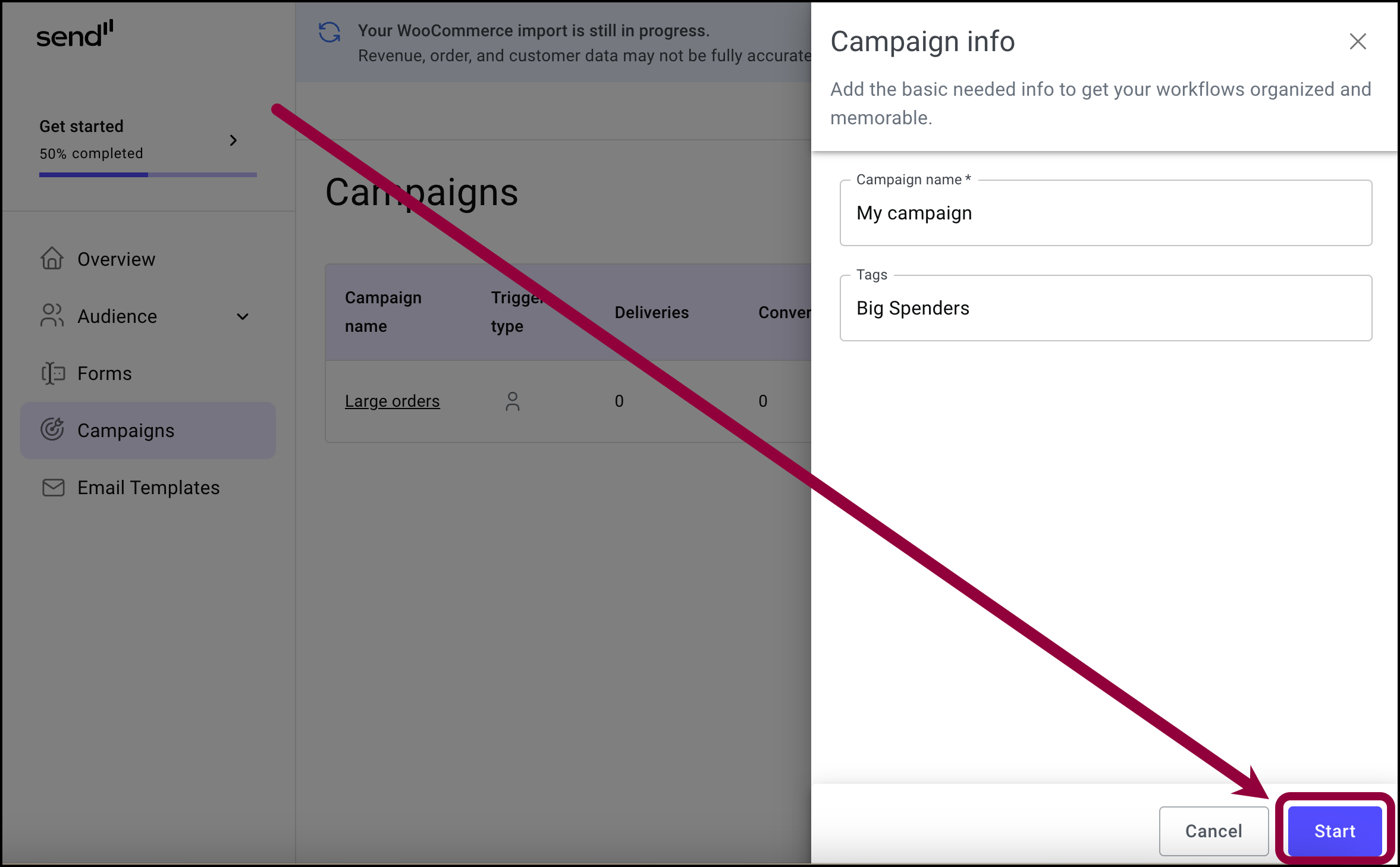 Create a campaign from scratch 11 Clivk Start