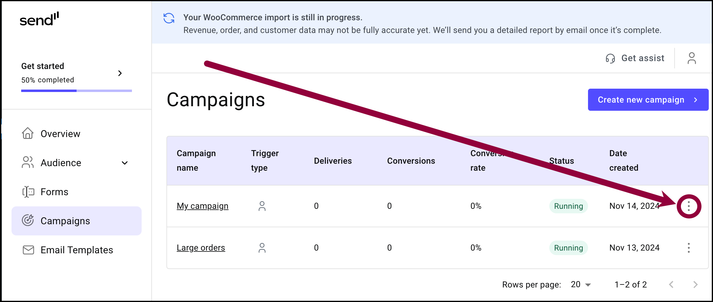 Pause and restart a campaign 7 Ellipses