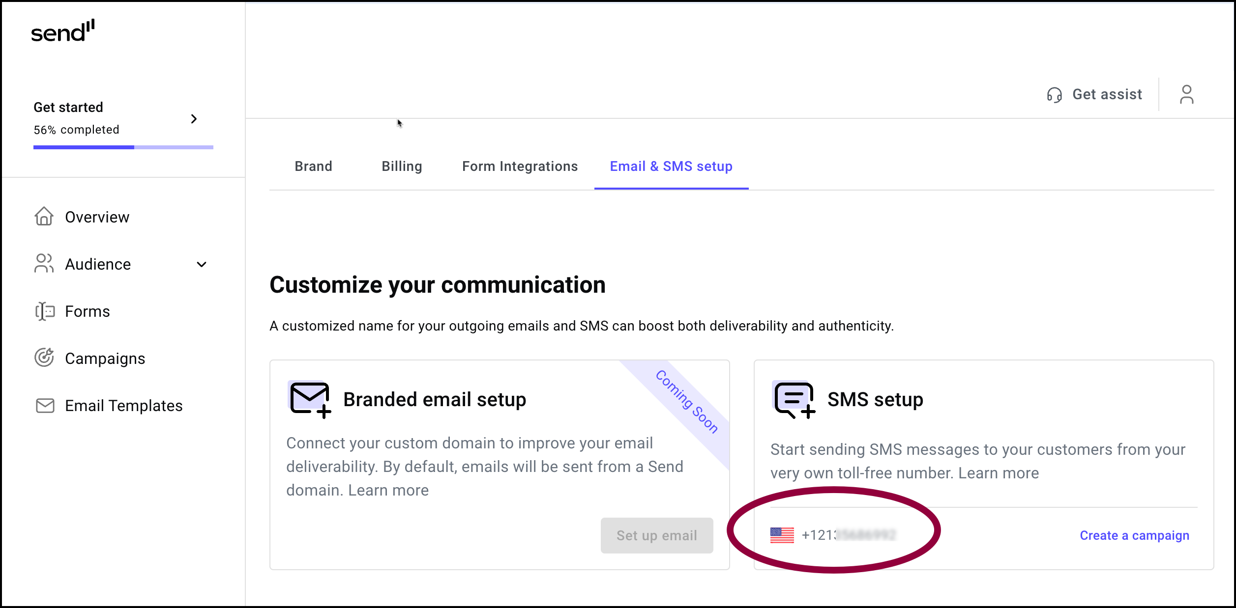 Set up a number for SMS campaigns 9 The number displayed