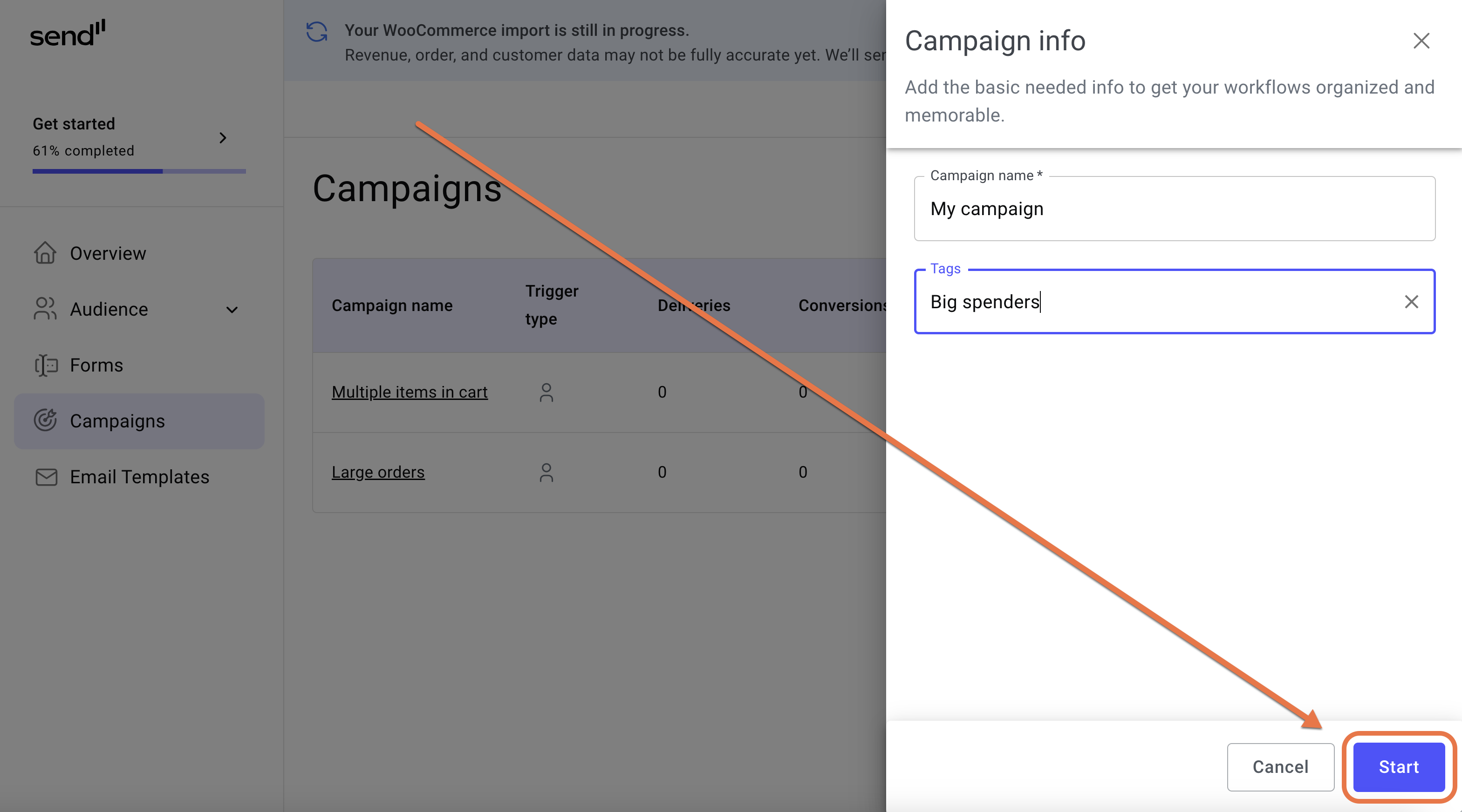 Create a campaign from scratch 11 big spenders start