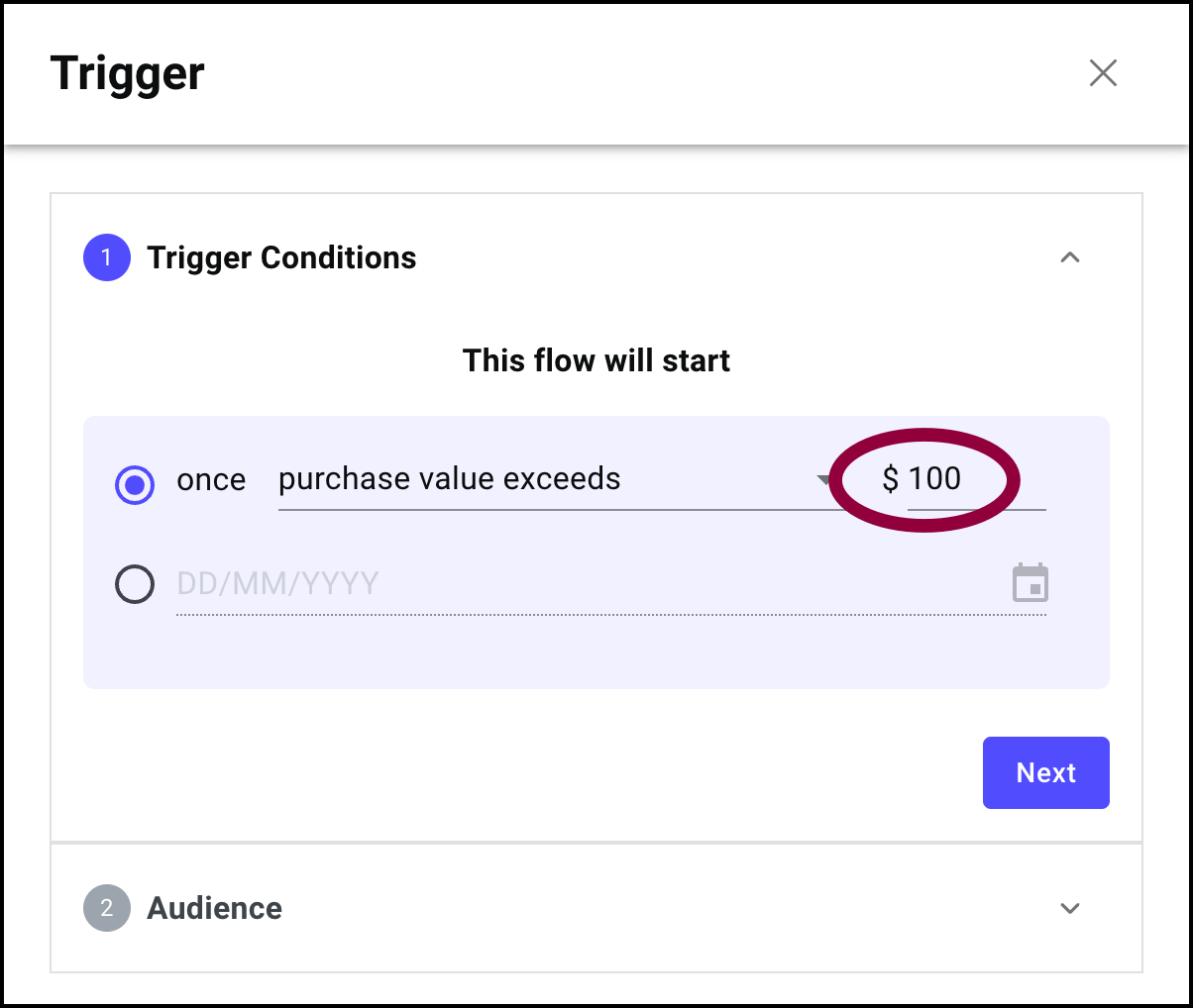 Create a campaign from scratch 17 enter 100 in value field