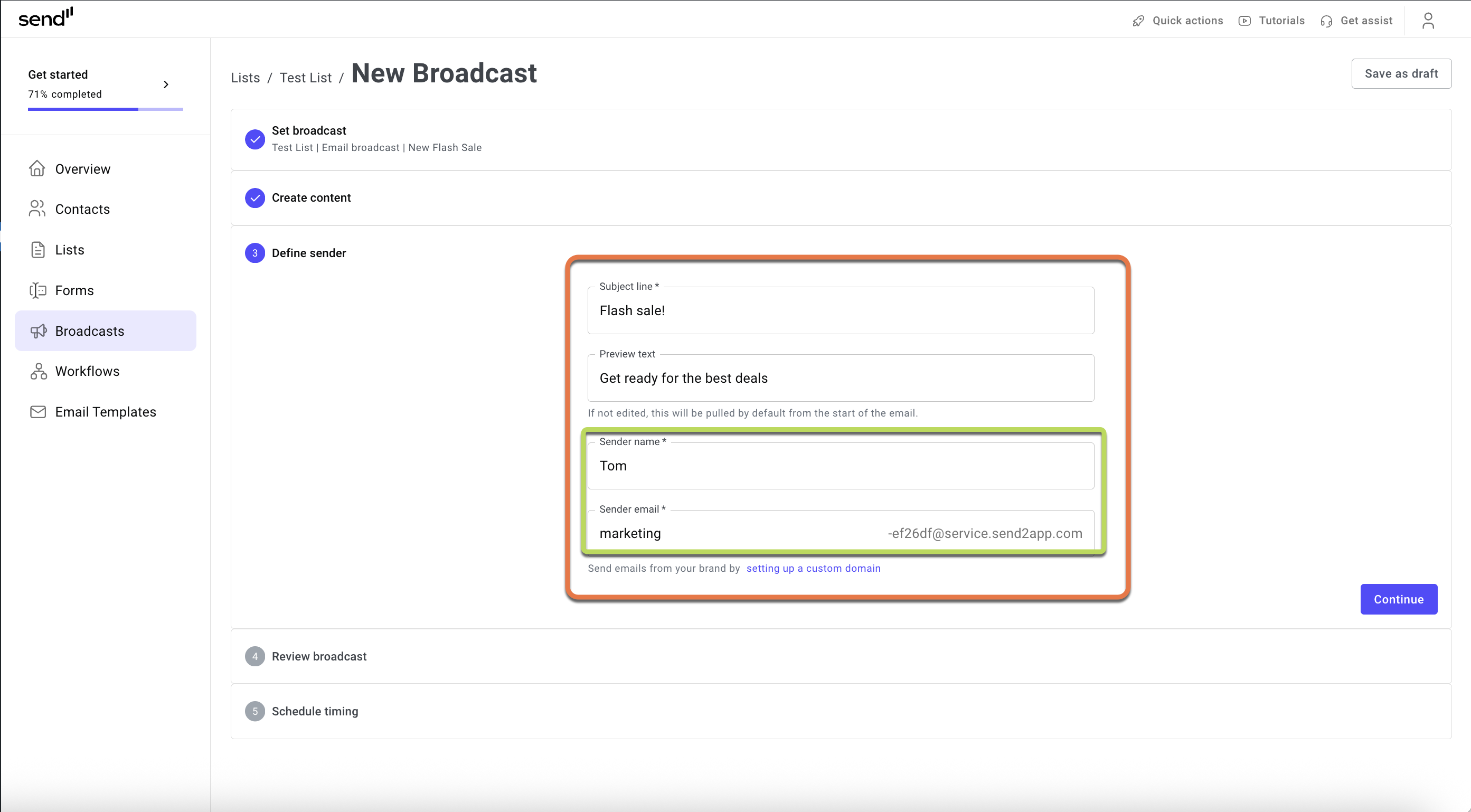 Create a Broadcast 16 detach