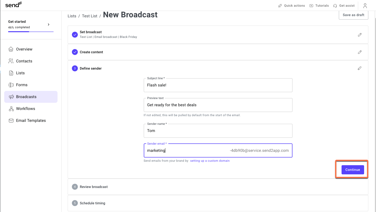 Create a Broadcast 20 sender